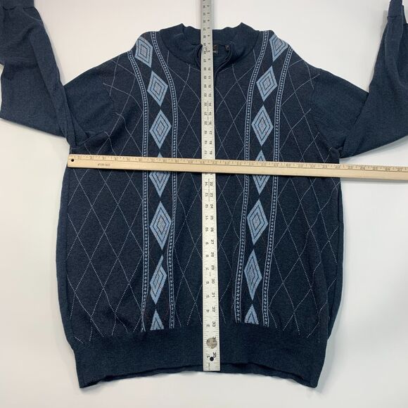 Greg Norman Sweater Mens XL Extra Large Storm Blue Argyle Wool Blend Quarter Zip - Picture 5 of 10
